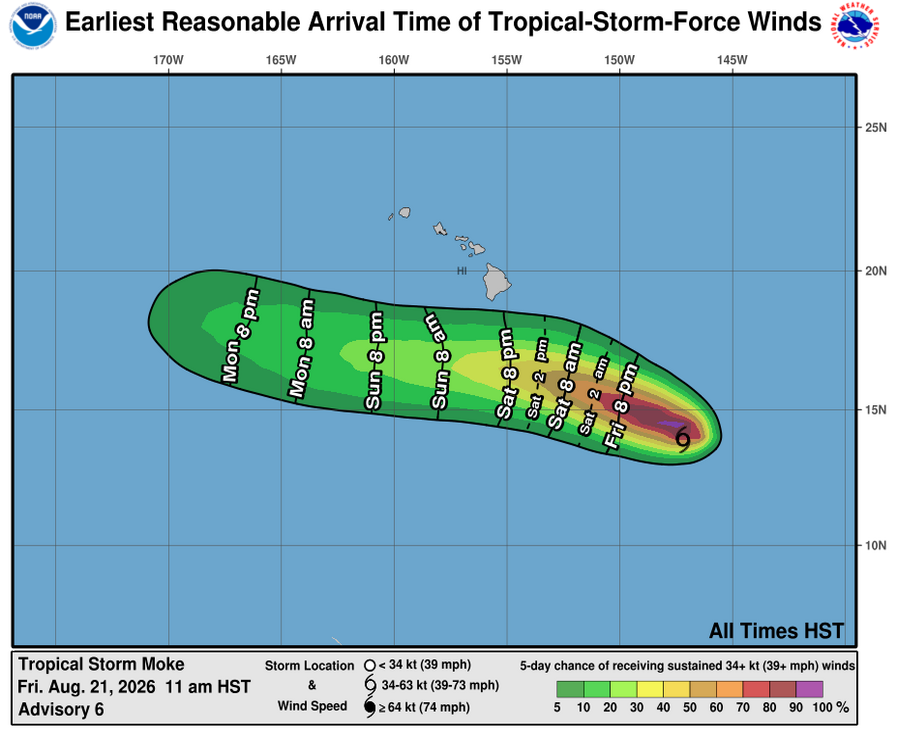 Tropical storm force wind probabilities for Tropical Storm Moke.